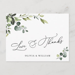 Elegant Eucalyptus Vattenfärgad Blommigt Tack QR Vykort