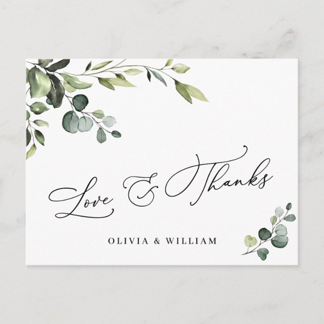 Elegant Eucalyptus Vattenfärgad Blommigt Tack QR Vykort (Framsida)