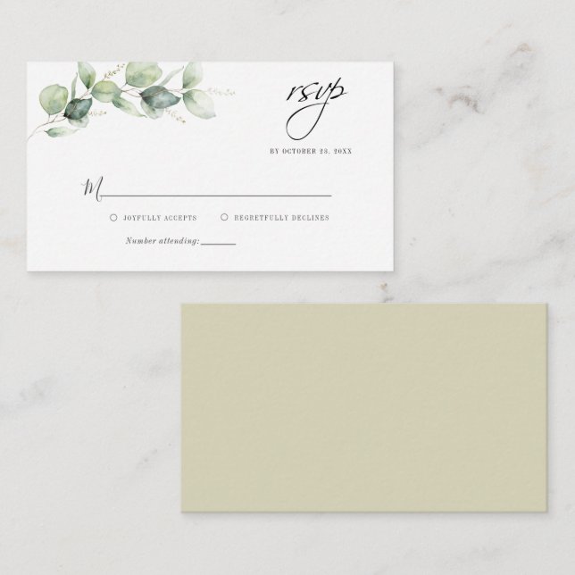 Elegant Eucalyptus Vattenfärgad Bröllop OSA Anteckningskort (Fram/baksida)