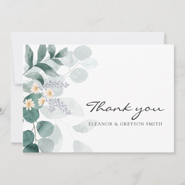Elegant eucalyptus vattenfärgkort tack julkort (Framsida)