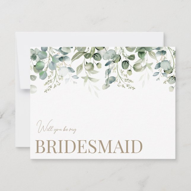 Elegant Eucalyptus Vit Bridesmaid Frieri kort (Framsida)