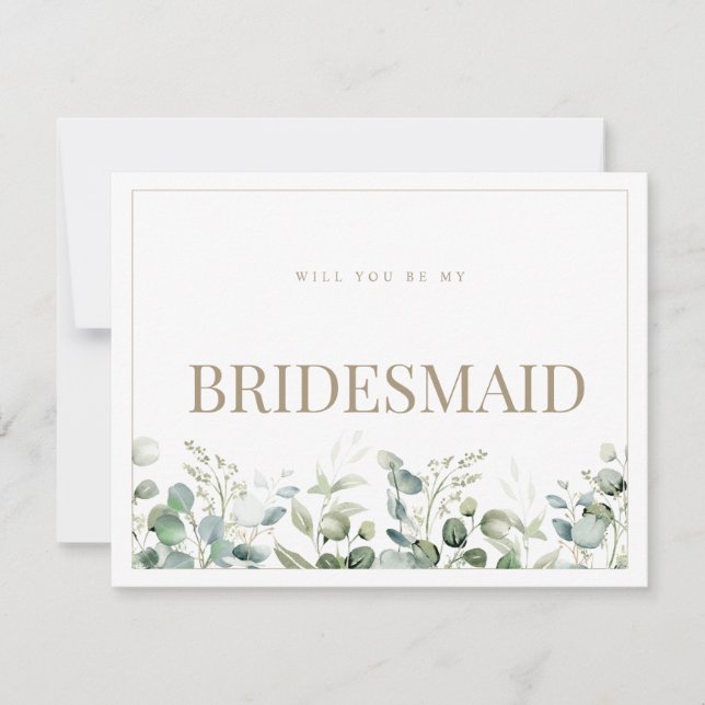 Elegant Eucalyptus Vit Bridesmaid Frieri kort (Framsida)