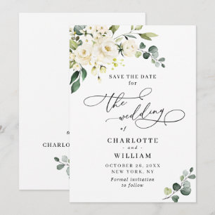 Elegant Eucalyptus Vit ros Blommigt Bröllop Spara Datumet