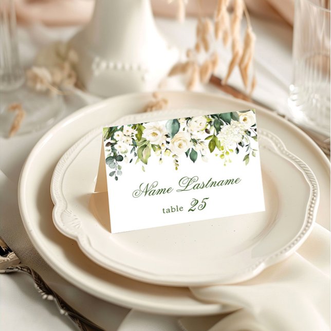 Elegant Eucalyptus Vit ros Bröllop Escort Card Bordsnummer (Skapare uppladdad)