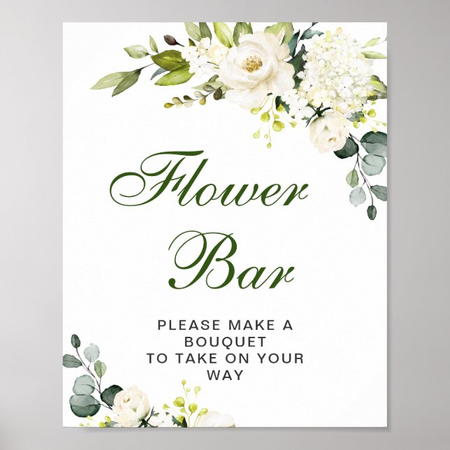 Elegant Eucalyptus Vit ros Flower Pub Sign Poster (Framsidan)