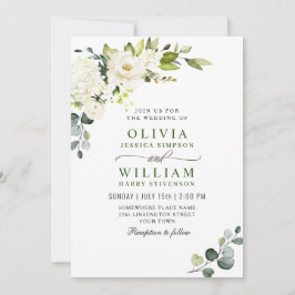 Elegant Eucalyptus Vit ros Greenery Bröllop Inbjudningar
