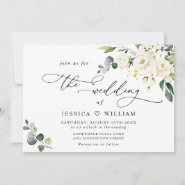 Elegant Eucalyptus Vit ros Greenery Bröllop Inbjudningar