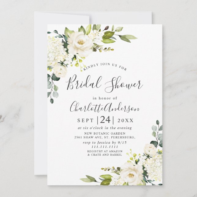 Elegant Eucalyptus Vit ros Möhippa Inbjudningar (Framsida)