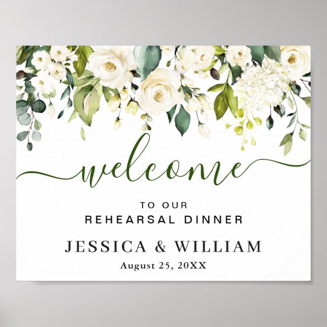 Elegant Eucalyptus Vit ros REHEARSAL DINNER Po Poster (Framsidan)
