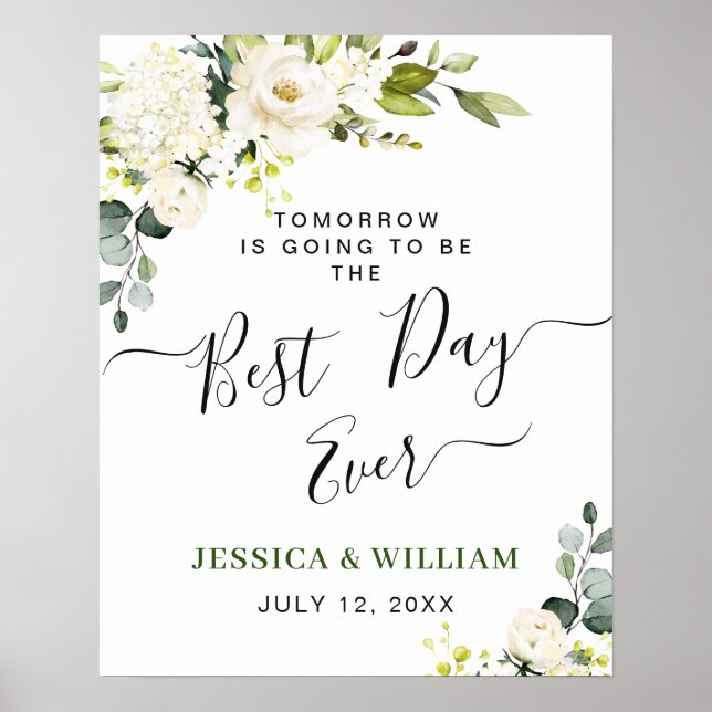 Elegant Eucalyptus Vit ros Rehearsal Dinner Poster (Framsidan)