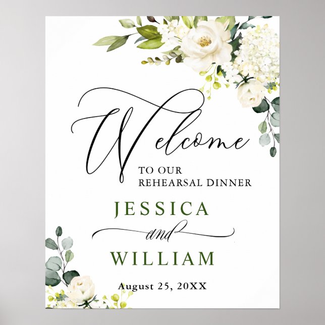 Elegant Eucalyptus Vit ros Rehearsal Dinner Poster (Framsidan)