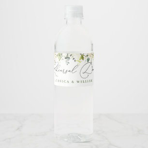 Elegant Eucalyptus Vit ros Rehearsal Dinner Vattenflaskor Etikett