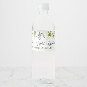 Elegant Eucalyptus Vit ros Rehearsal Dinner Vattenflaskor Etikett