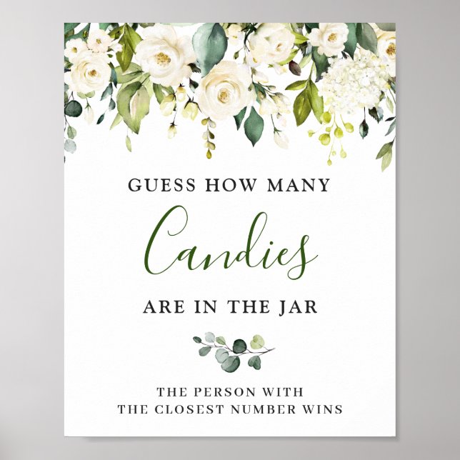 Elegant Eucalyptus Vita Rosor GUESS Sign Affisch (Framsidan)