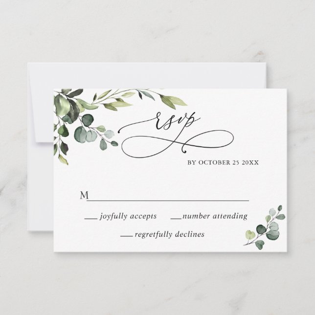 Elegant Eucalyptus Watercolor Blommigt Bröllop OSA Kort (Framsida)