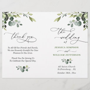 Elegant Eucalyptus Watercolor Boho Bröllopsprogram