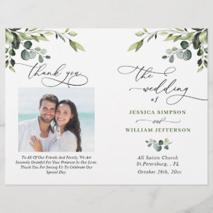 Elegant Eucalyptus Watercolor Boho Bröllopsprogram