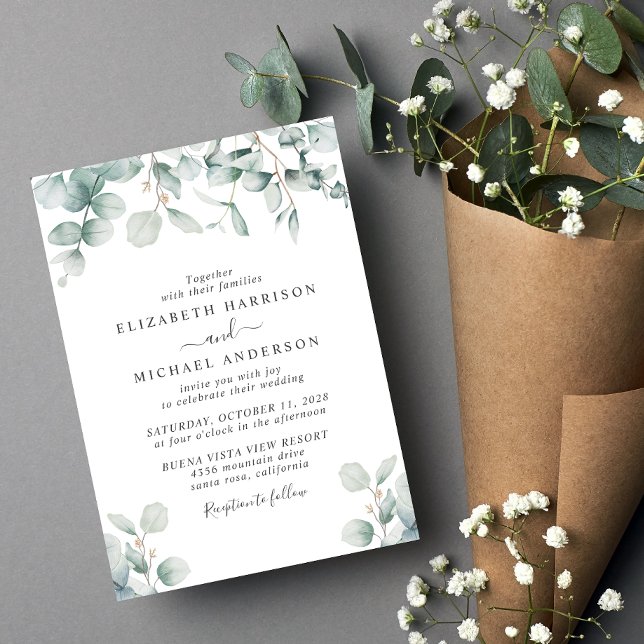Elegant Eucalyptus Watercolor Bröllop Inbjudningar (Skapare uppladdad)
