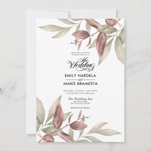 Elegant Eucalyptus Watercolor Budget Bröllop Inbjudningar (Framsida)