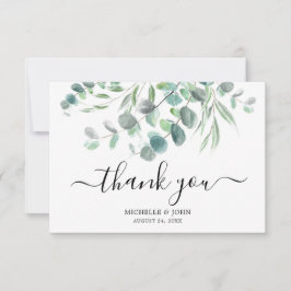 Elegant Eucalyptus Watercolor Namn Bröllop Tack Kort