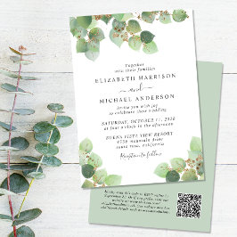 Elegant Eucalyptus Watercolor QR Code Bröllop Inbjudningar