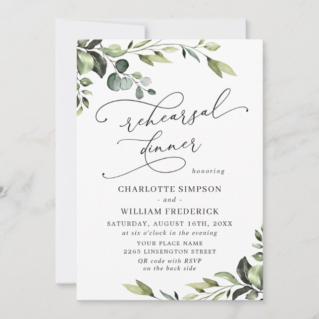 Elegant Eucalyptus Watercolor REHEARSAL DINNER Inbjudningar (Framsida)