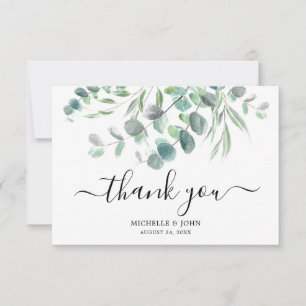 Elegant Eucalyptus Watercolor Script Bröllop Tack Kort
