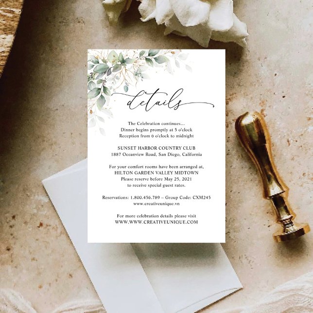 Elegant Eucalyptus Wedding Details Card OSA Kort (Skapare uppladdad)