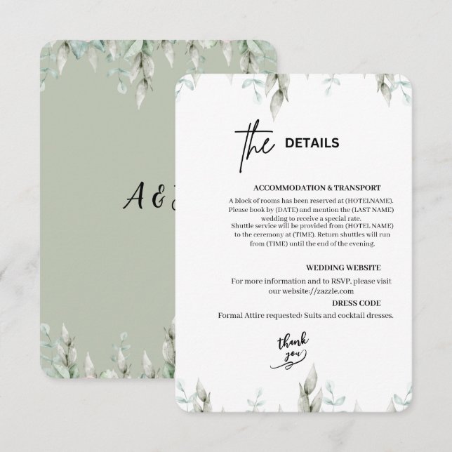 Elegant Eucalyptus Wedding  Enclosure Card Tilläggskort (Fram/baksida)