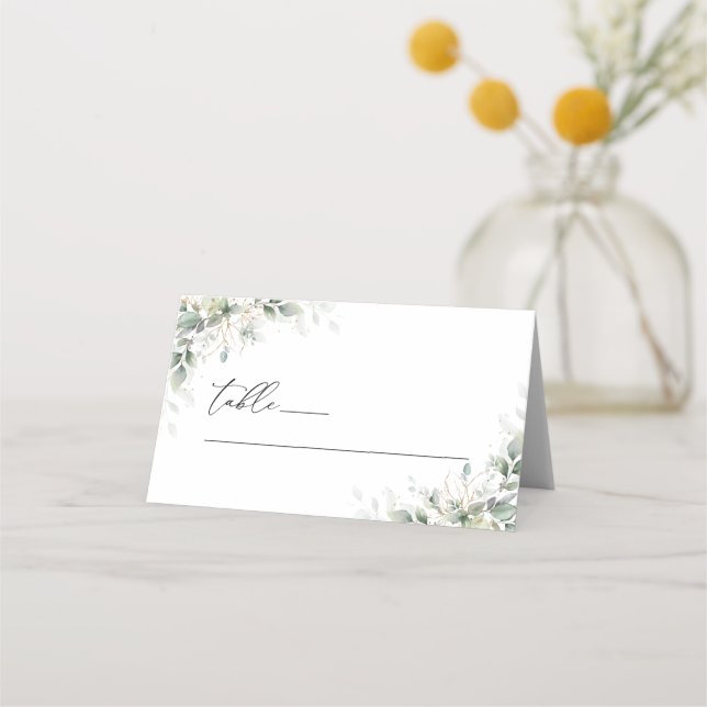 Elegant Eucalyptus Wedding Folded Place Cards Placeringskort (Framsida)