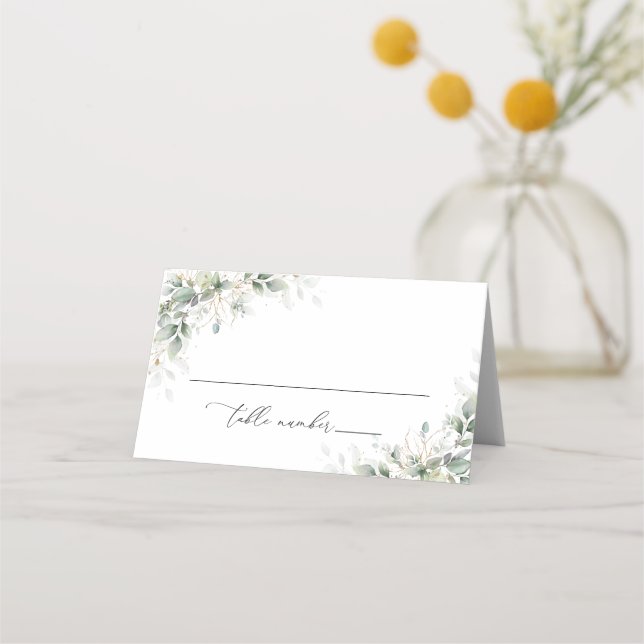 Elegant Eucalyptus Wedding Folded Place Cards Placeringskort (Framsida)