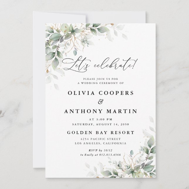  Elegant Eucalyptus Wedding Invitation Inbjudningar (Framsida)