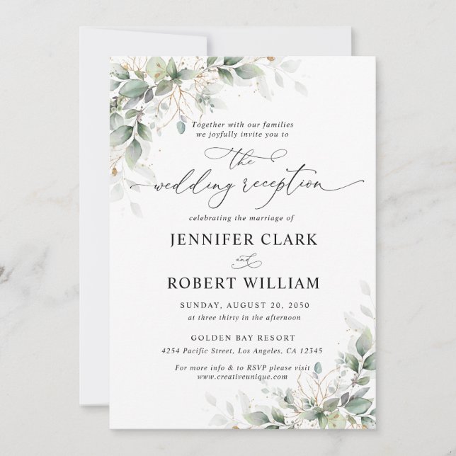 Elegant Eucalyptus Wedding Reception Invitation  Inbjudningar (Framsida)
