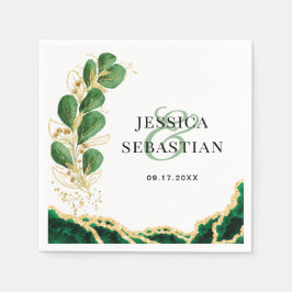 Elegant Eucalyptus White Emerald och Guld Bröllop Pappersservett