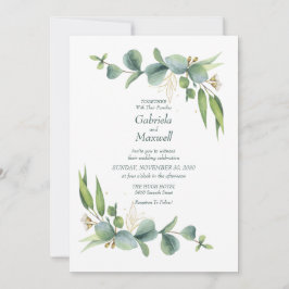 Elegant Eucalyptus White och Greenery Bröllop Inbjudningar