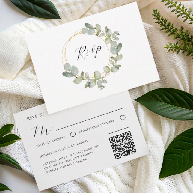 Elegant Eucalyptus Wreath Wedding RSVP OSA Kort (Skapare uppladdad)
