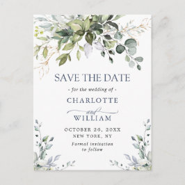 Elegant Eukalyptus Blommig Bröllop Spara Datum Meddelande Vykort