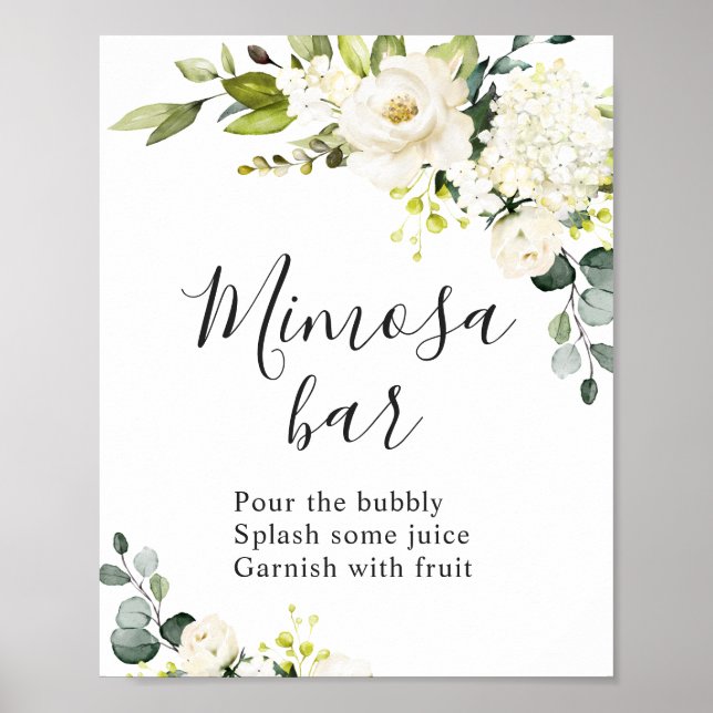 Elegant Eukalyptus Blommig Mimosa Bar Bröllopsskyl Poster (Framsidan)