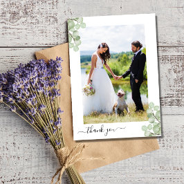 Elegant Eukalyptus Botanisk Bröllopsfoto  Tack Kort