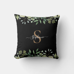 Elegant Eukalyptus Botanisk Guld Monogram Skrift Kudde