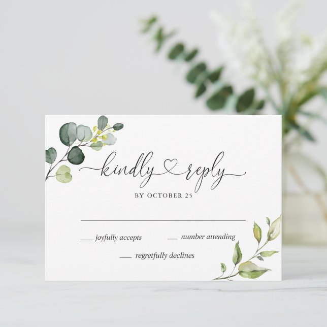 Elegant eukalyptus bröllop RSVP-kort OSA Kort (Stående Fram)