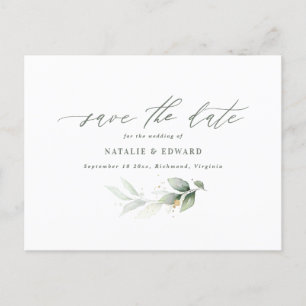 Elegant eukalyptus bröllop save the date meddelande vykort