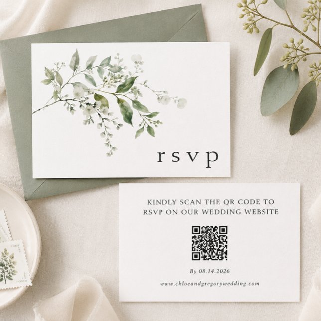 Elegant Eukalyptus Bröllops QR-kod RSVP-kort Tilläggskort (Skapare uppladdad)