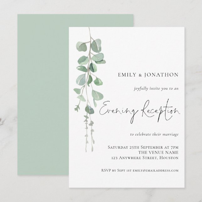 Elegant Eukalyptus Bröllopsafton Mottagning Inbjudningar (Fram/baksida)