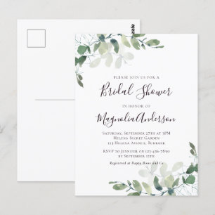 Elegant Eukalyptus Bröllopsdusch-inbjudan Vykort