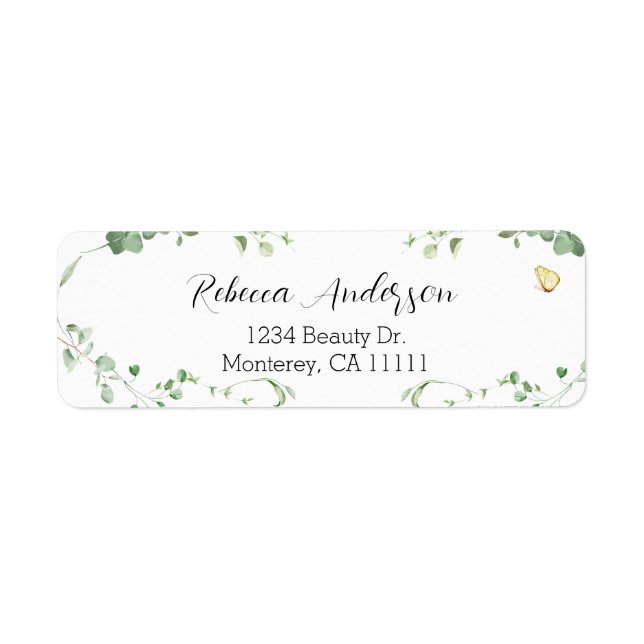 Elegant Eukalyptus Bröllopsgrönska  Returadress Etikett (Framsidan)