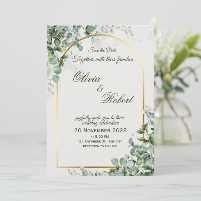 Elegant eukalyptus bröllopsinbjudan inbjudningar (Stående Fram)