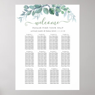 Elegant Eukalyptus Bröllopsplatskarta Poster