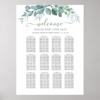 Elegant Eukalyptus Bröllopsplatskarta Poster