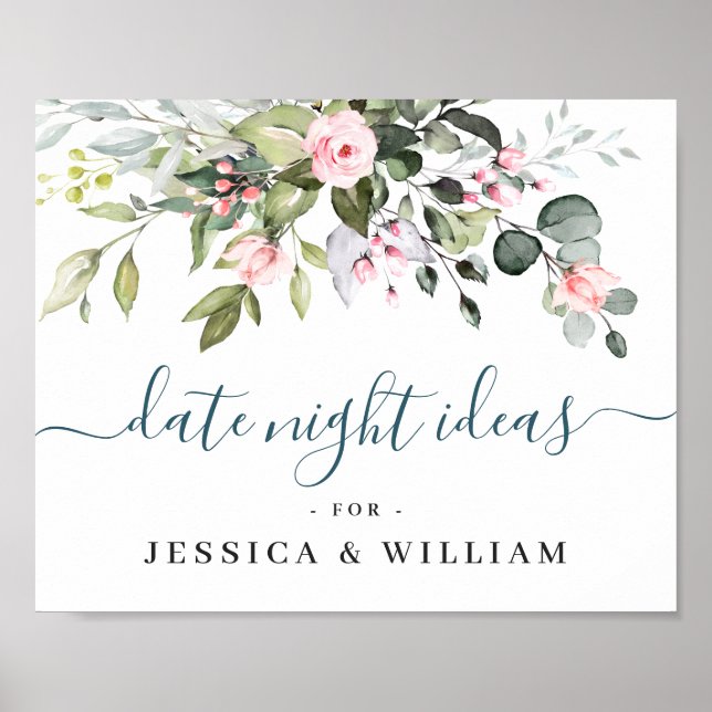 Elegant Eukalyptus Bröllsdusch Dejting Idé Poster (Framsidan)